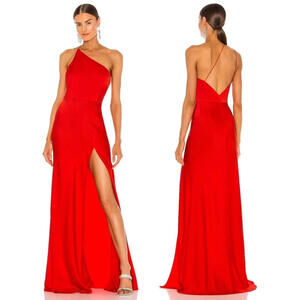SAU LEE Hailey One Shoulder Maxi Gown red Satin Size 0 NWT $475 msrp
